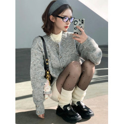 小衆設計感灰色毛衣開衫女2025秋季韓系獨特超好看針織上衣短外套