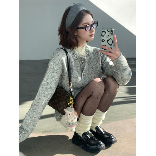 小衆設計感灰色毛衣開衫女2025秋季韓系獨特超好看針織上衣短外套