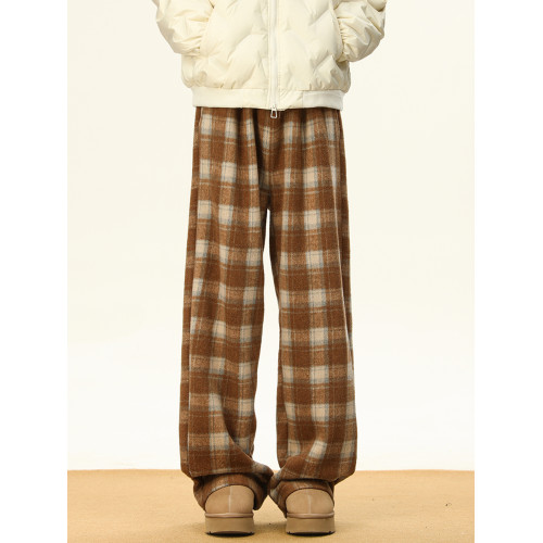 BWKA紅色格子毛呢加絨休閒褲女男冬季加厚保暖垂感直筒顯瘦濶腿褲 BWKA紅色格子毛呢加絨休閒褲女男冬季加厚保暖垂感直筒顯瘦濶腿褲