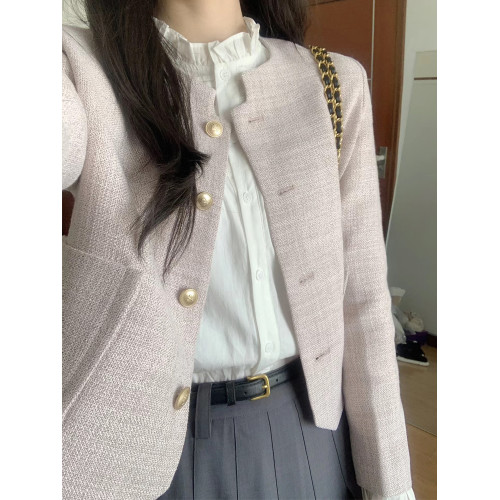 法式粉紫色減齡小香風外套女春秋季新款溫柔氣質顯瘦長袖短款上衣 法式粉紫色減齡小香風外套女春秋季新款溫柔氣質顯瘦長袖短款上衣