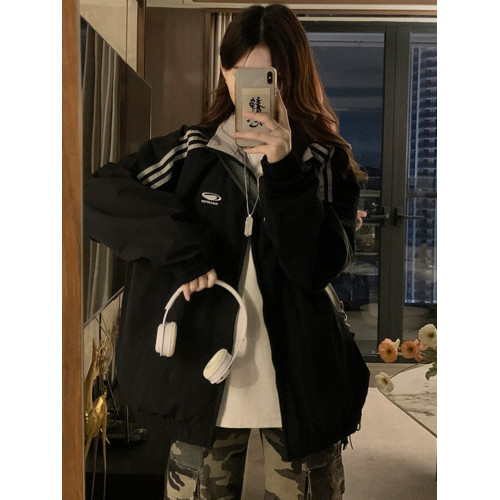 2025春秋新款正反兩面穿三條杠外套男女美式復古寬松情侶運動夾克 2025春秋新款正反兩面穿三條杠外套男女美式復古寬松情侶運動夾克