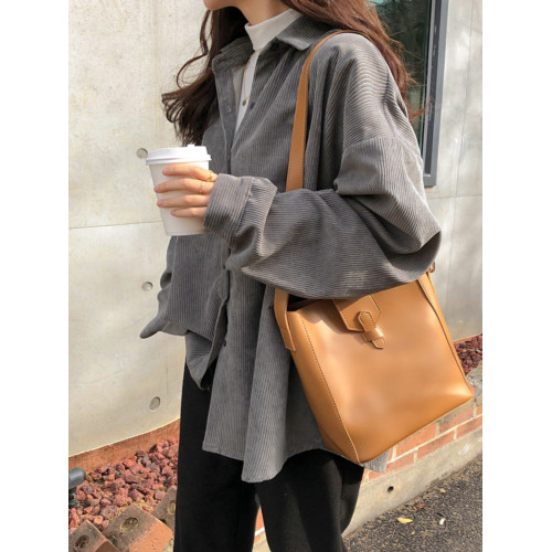 韓國chic春季復古小衆質感設計感燈芯絨外套寬松男朋友慵懶襯衫女 韓國chic春季復古小衆質感設計感燈芯絨外套寬松男朋友慵懶襯衫女