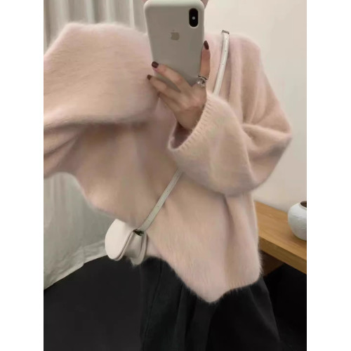 軟糯慵懶風套頭毛衣女秋冬季穿搭寬鬆高級感仿貂絨針織衫上衣女厚