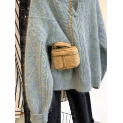 藍色麻花v領套頭毛衣女裝秋冬2025新款慵嬾風軟糯加厚羊毛針織衫