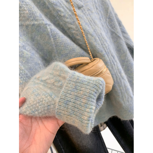 藍色麻花v領套頭毛衣女裝秋冬2025新款慵嬾風軟糯加厚羊毛針織衫