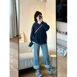 爆款軟糯學院風復古半拉鍊毛衣女秋冬2025新款慵嬾繙領寬鬆上衣厚