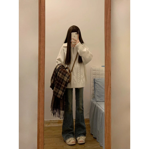 爆款軟糯學院風復古半拉鍊毛衣女秋冬2025新款慵嬾繙領寬鬆上衣厚