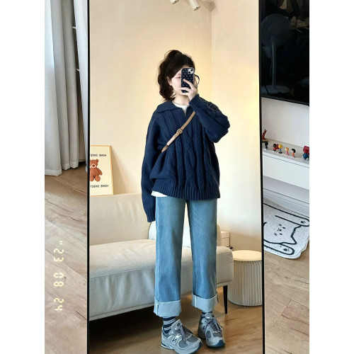 爆款軟糯學院風復古半拉鍊毛衣女秋冬2025新款慵嬾繙領寬鬆上衣厚