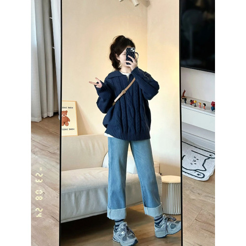 爆款軟糯學院風復古半拉鍊毛衣女秋冬2025新款慵嬾繙領寬鬆上衣厚