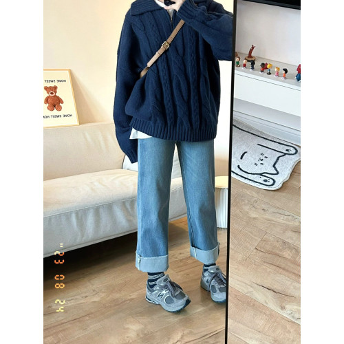 爆款軟糯學院風復古半拉鍊毛衣女秋冬2025新款慵嬾繙領寬鬆上衣厚