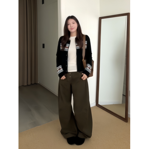 大碼胖MM韓系復古浪漫費爾島針織開衫女秋季撞色提花長袖毛衣外套