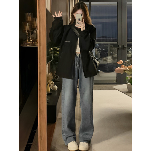 新款黑色沖鋒衣外套女秋冬款寬松休閒百搭秋季加絨加厚夾克上衣潮 新款黑色沖鋒衣外套女秋冬款寬松休閒百搭秋季加絨加厚夾克上衣潮