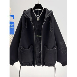 胖mm特大碼300斤歐貨卡通刺綉連帽衛衣女秋冬季加絨加厚開衫外套2