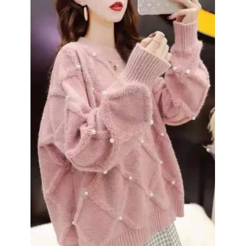 大碼300斤加厚毛衣女秋冬胖mm寬松慵懶風設計感小衆釘珠針織上衣