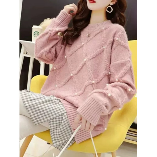 大碼300斤加厚毛衣女秋冬胖mm寬松慵懶風設計感小衆釘珠針織上衣