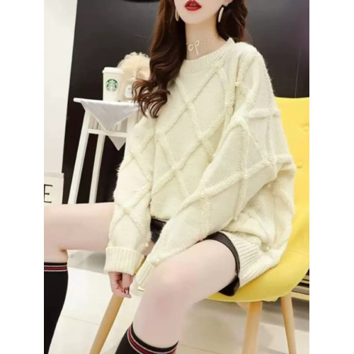 大碼300斤加厚毛衣女秋冬胖mm寬松慵懶風設計感小衆釘珠針織上衣