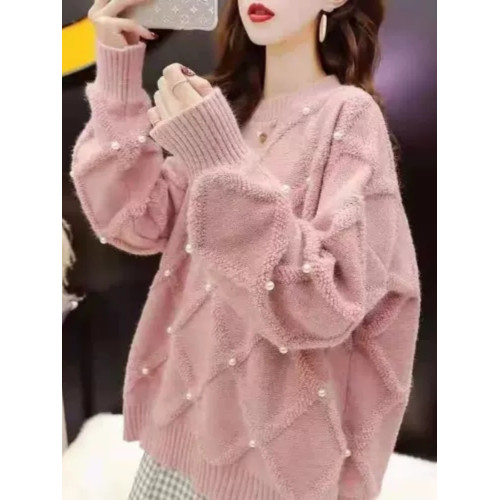 大碼300斤加厚毛衣女秋冬胖mm寬松慵懶風設計感小衆釘珠針織上衣