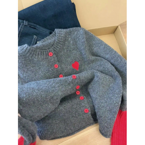 高級感超好看撞色針織開衫外套女秋冬季內搭上衣軟糯獨特灰色毛衣