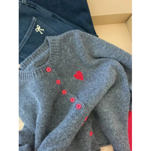 高級感超好看撞色針織開衫外套女秋冬季內搭上衣軟糯獨特灰色毛衣