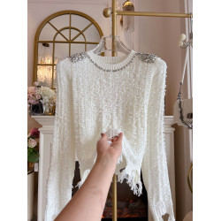 氣質潮流針織衫女裝2025年秋季重工肩膀鑲鑽流蘇不規則毛衣打底衫