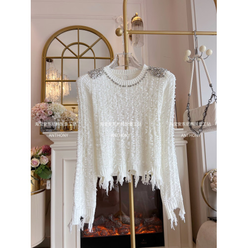 氣質潮流針織衫女裝2025年秋季重工肩膀鑲鑽流蘇不規則毛衣打底衫 氣質潮流針織衫女裝2025年秋季重工肩膀鑲鑽流蘇不規則毛衣打底衫