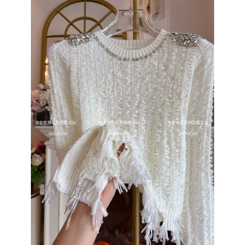 氣質潮流針織衫女裝2025年秋季重工肩膀鑲鑽流蘇不規則毛衣打底衫 氣質潮流針織衫女裝2025年秋季重工肩膀鑲鑽流蘇不規則毛衣打底衫