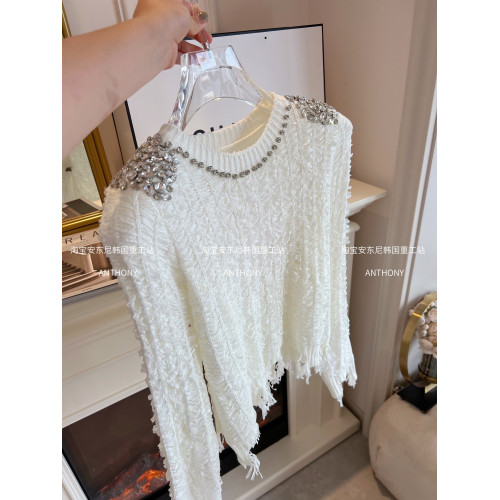 氣質潮流針織衫女裝2025年秋季重工肩膀鑲鑽流蘇不規則毛衣打底衫 氣質潮流針織衫女裝2025年秋季重工肩膀鑲鑽流蘇不規則毛衣打底衫