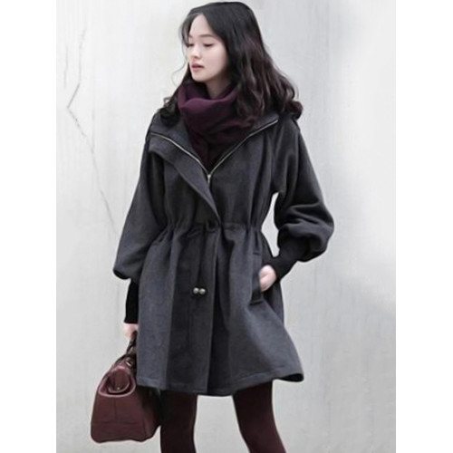 夾棉呢子大衣女中長款加厚風衣大碼胖mm冬季修身收腰保暖連帽外套