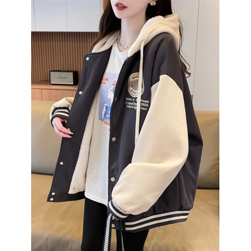 羊羔毛棒球服棉服女秋冬季加絨加厚衛衣2025新款初中學生夾克外套 羊羔毛棒球服棉服女秋冬季加絨加厚衛衣2025新款初中學生夾克外套