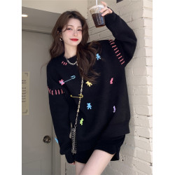 大碼女裝2024秋冬新款韓版寬松慵懶風套頭毛衣女設計感針織衫上衣