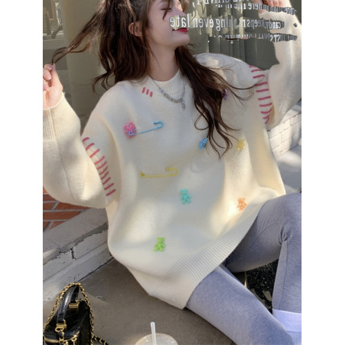 大碼女裝2024秋冬新款韓版寬松慵懶風套頭毛衣女設計感針織衫上衣