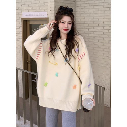 大碼女裝2024秋冬新款韓版寬松慵懶風套頭毛衣女設計感針織衫上衣