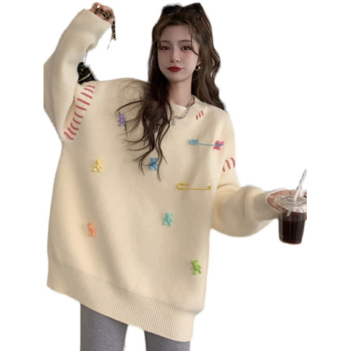 大碼女裝2024秋冬新款韓版寬松慵懶風套頭毛衣女設計感針織衫上衣