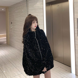 歐貨炸街星空亮片外套女2025秋季新款重工絲絨刺綉bf風寬松外套潮