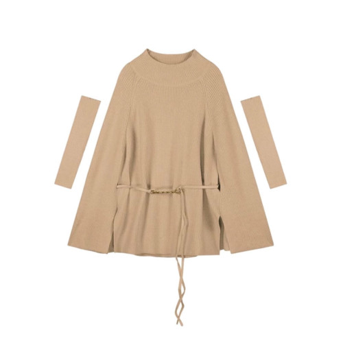 今年流行漂亮法式不規則半高領鬭篷毛衣女秋冬季慵懶風針織衫上衣