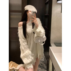 破洞麻花灰色毛衣女秋冬新款設計感小衆寬松外穿慵懶風針織衫上衣