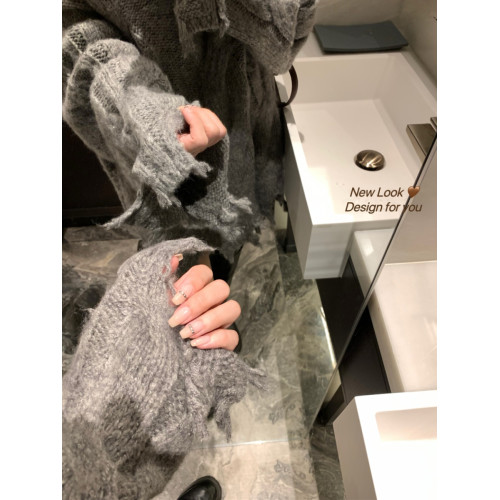 破洞麻花灰色毛衣女秋冬新款設計感小衆寬松外穿慵懶風針織衫上衣
