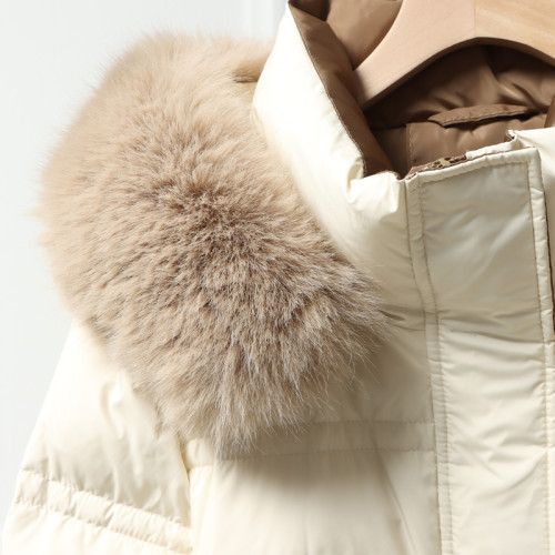 真狐狸毛領羽絨服女2025年爆款新款收腰顯瘦中長款過膝白鴨絨外套 真狐狸毛領羽絨服女2025年爆款新款收腰顯瘦中長款過膝白鴨絨外套