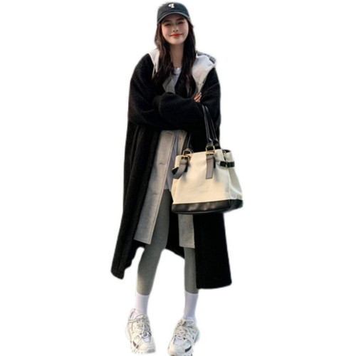 超大碼300斤仿羊羔絨拼接開衫外套女胖mm秋冬季寬松假兩件長裙子2