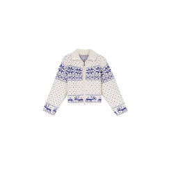 馨幫幫 日系古著感重工立領拉鍊針織開衫雪花刺綉毛衣外套女秋冬