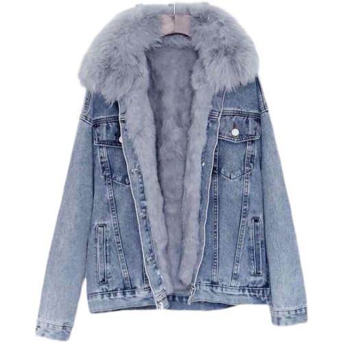 加絨加厚牛仔外套女2025冬季新款韓版寬松百搭狐狸大毛領棉衣棉服 加絨加厚牛仔外套女2025冬季新款韓版寬松百搭狐狸大毛領棉衣棉服