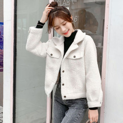 2025秋冬新款羊羔毛絨加厚外套女短款修身韓版皮毛一體小個子夾克