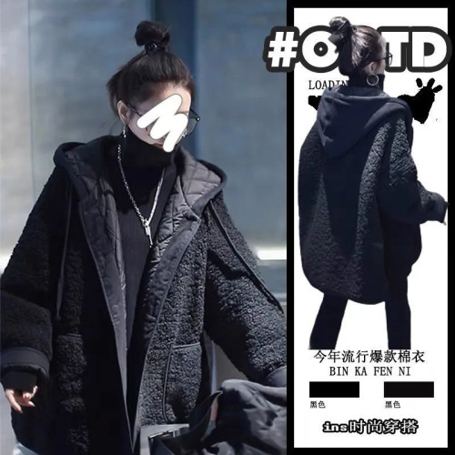 羊羔絨外套女秋冬時尚新款拼接假兩件衛衣連帽寬松百搭大碼呢大衣 羊羔絨外套女秋冬時尚新款拼接假兩件衛衣連帽寬松百搭大碼呢大衣