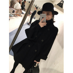 高級感黑色鬭篷羊毛羊絨大衣女小個子毛呢外套秋冬季2025新款呢子