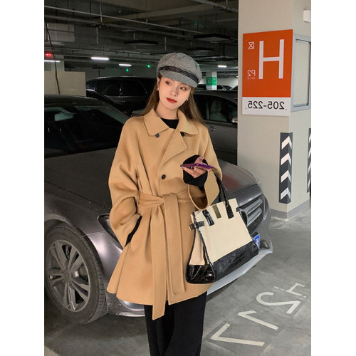 高級感黑色鬭篷羊毛羊絨大衣女小個子毛呢外套秋冬季2025新款呢子