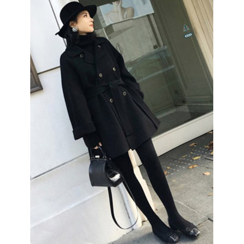 高級感黑色鬭篷羊毛羊絨大衣女小個子毛呢外套秋冬季2025新款呢子