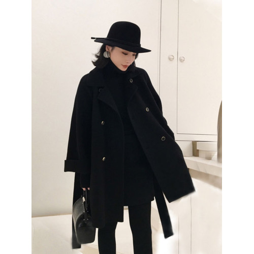 高級感黑色鬭篷羊毛羊絨大衣女小個子毛呢外套秋冬季2025新款呢子