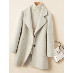 品牌新款秋冬雙面羊毛大衣女中長款西裝高級修身小個子羊毛呢外套