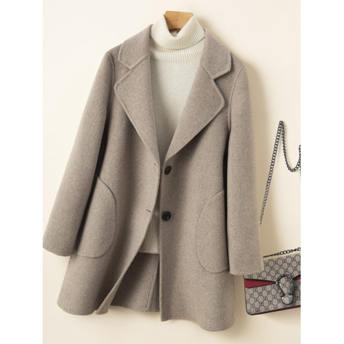 品牌新款秋冬雙面羊毛大衣女中長款西裝高級修身小個子羊毛呢外套