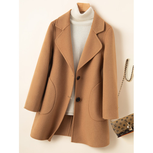 品牌新款秋冬雙面羊毛大衣女中長款西裝高級修身小個子羊毛呢外套